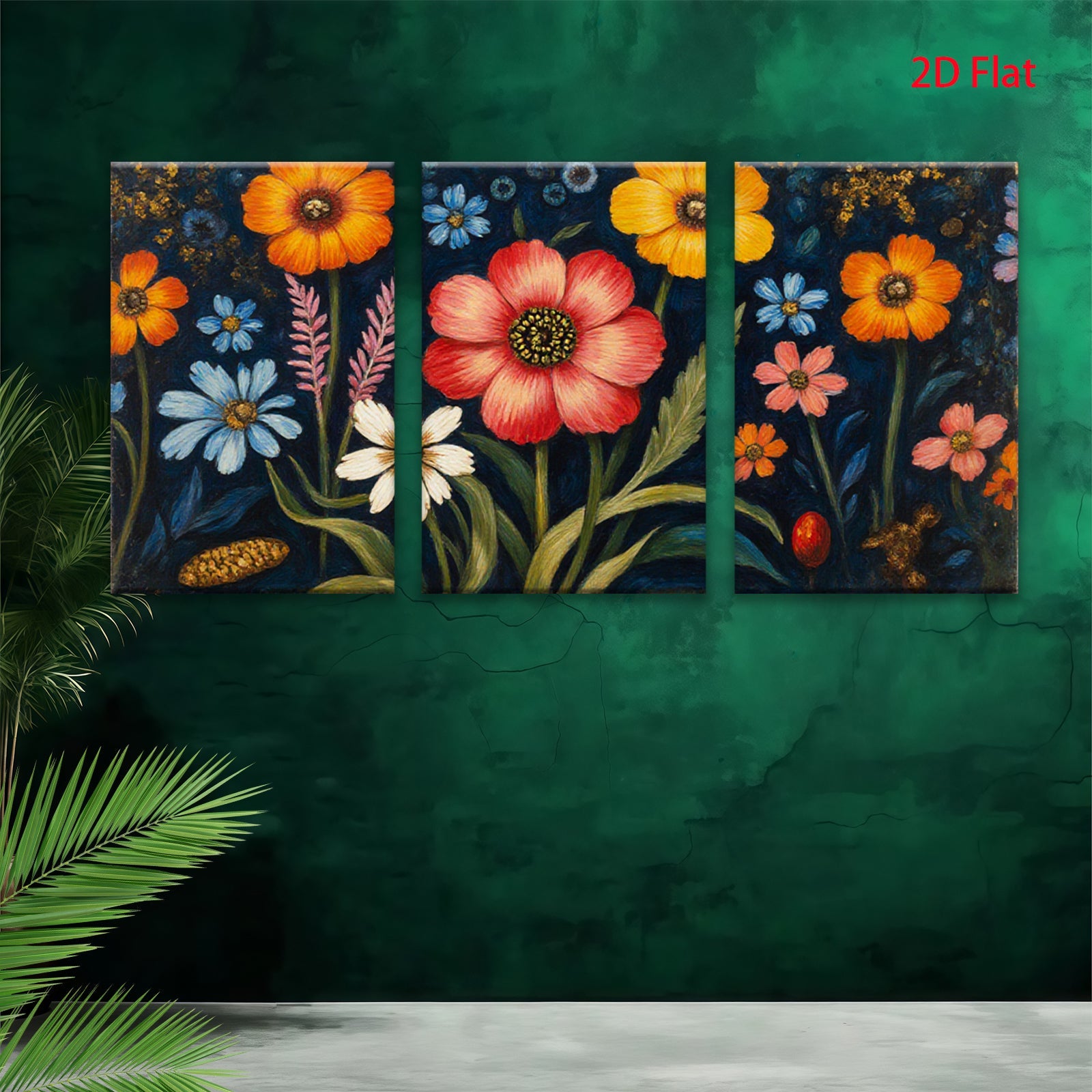 2D flat 1pc vibrant wildflower botanical garden wall art canvas prints for living room bedroom farmhouse decor gallery wrapped timeless beauty