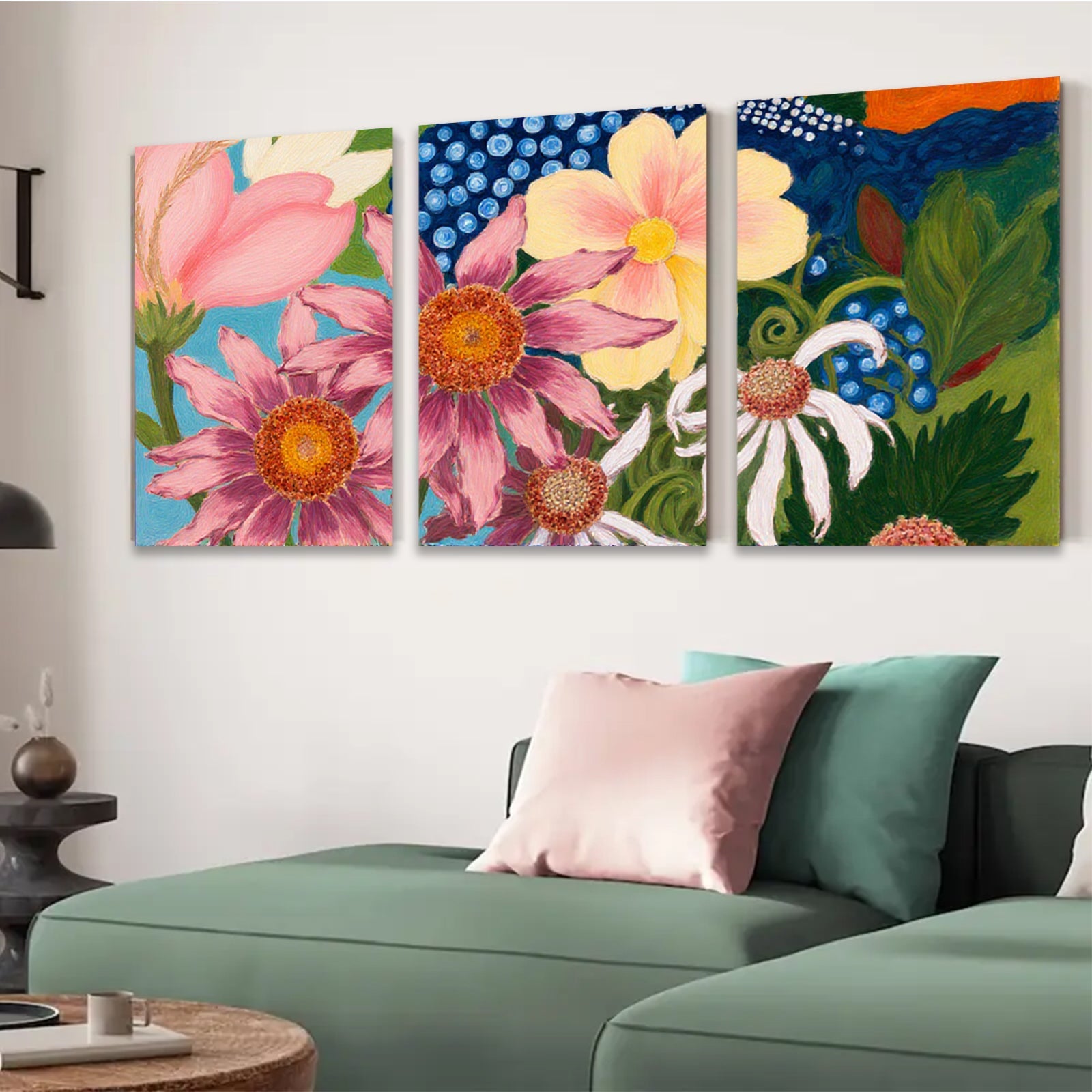 2D flat 1pc vibrant wildflower botanical painting for living room bedroom gallery wall decor farmhouse style cozy home refresh