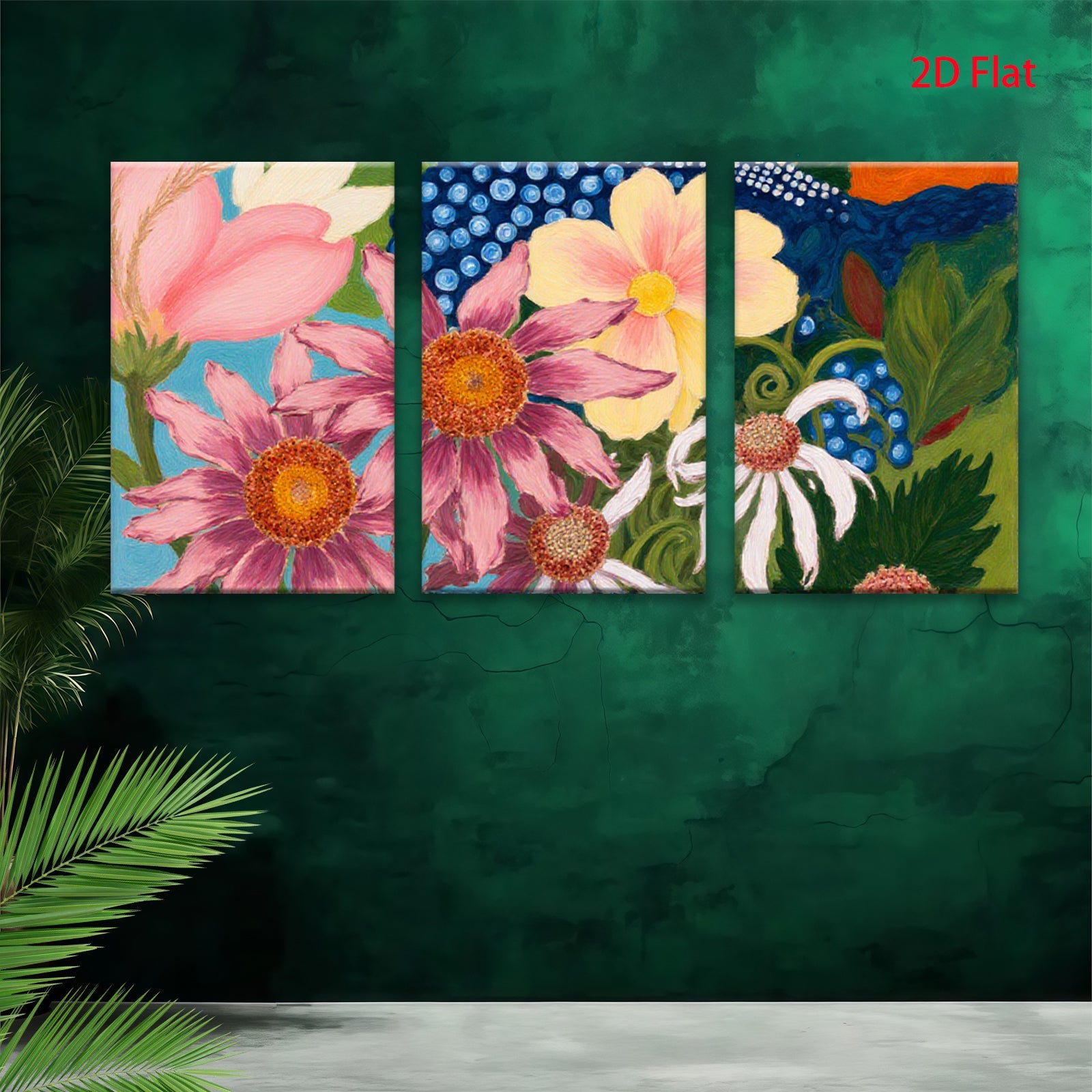 2D flat 1pc vibrant wildflower botanical painting for living room bedroom gallery wall decor farmhouse style cozy home refresh