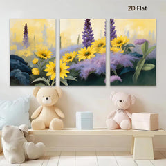 2D flat 1pc vibrant wildflower meadow blooming purple spikes sunny garden wall art bedroom living room farmhouse decor botanical prints