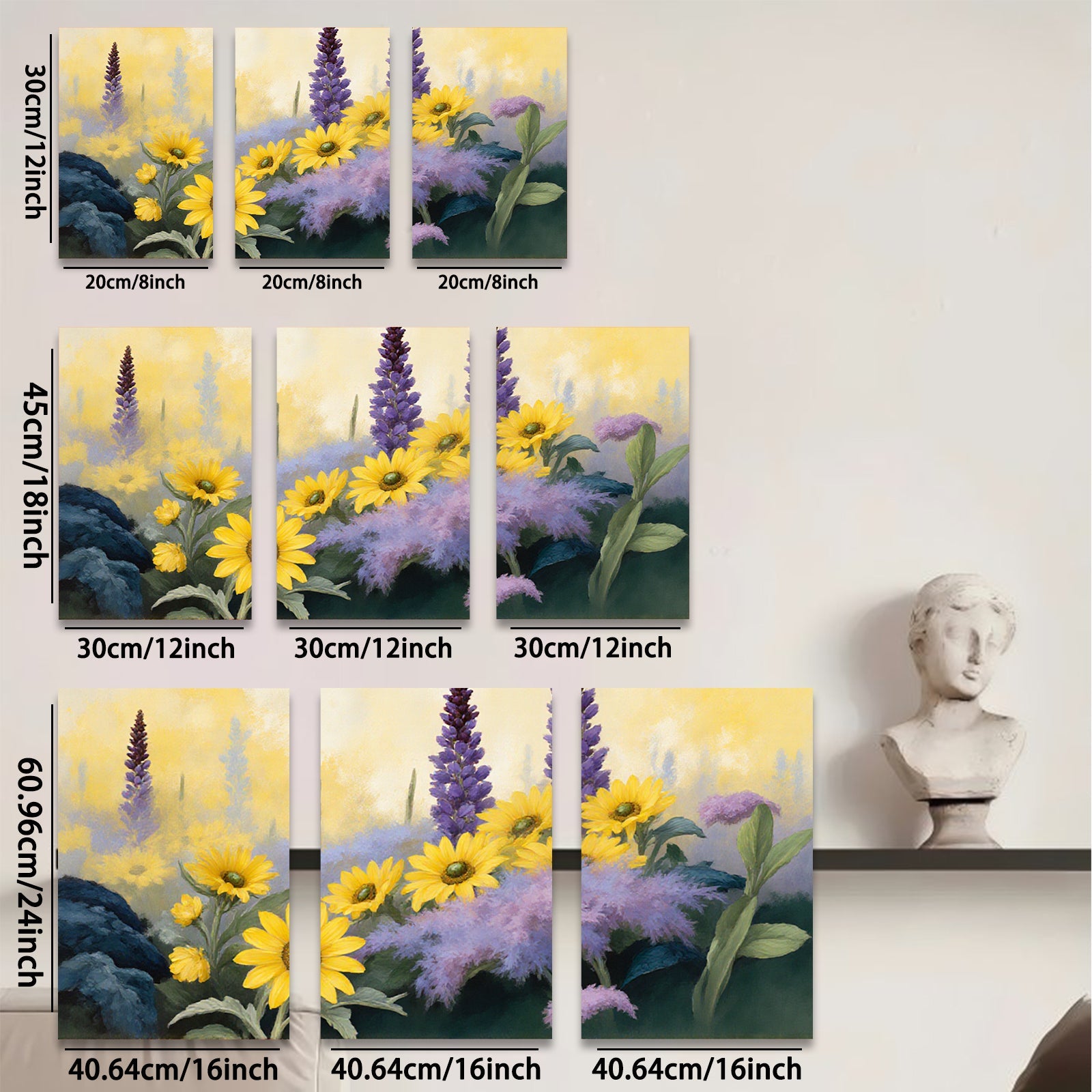 2D flat 1pc vibrant wildflower meadow blooming purple spikes sunny garden wall art bedroom living room farmhouse decor botanical prints