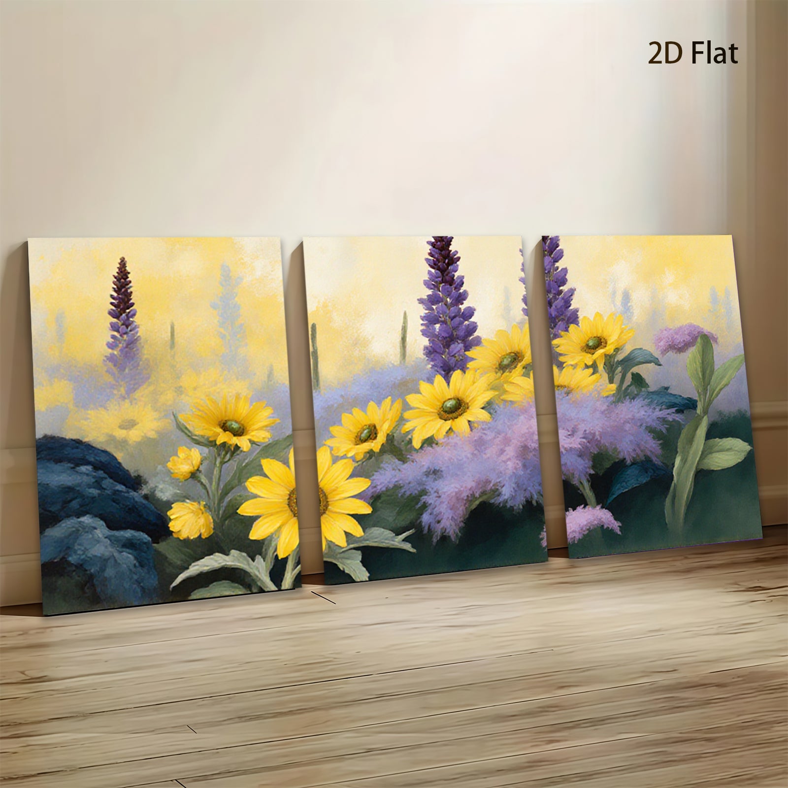 2D flat 1pc vibrant wildflower meadow blooming purple spikes sunny garden wall art bedroom living room farmhouse decor botanical prints