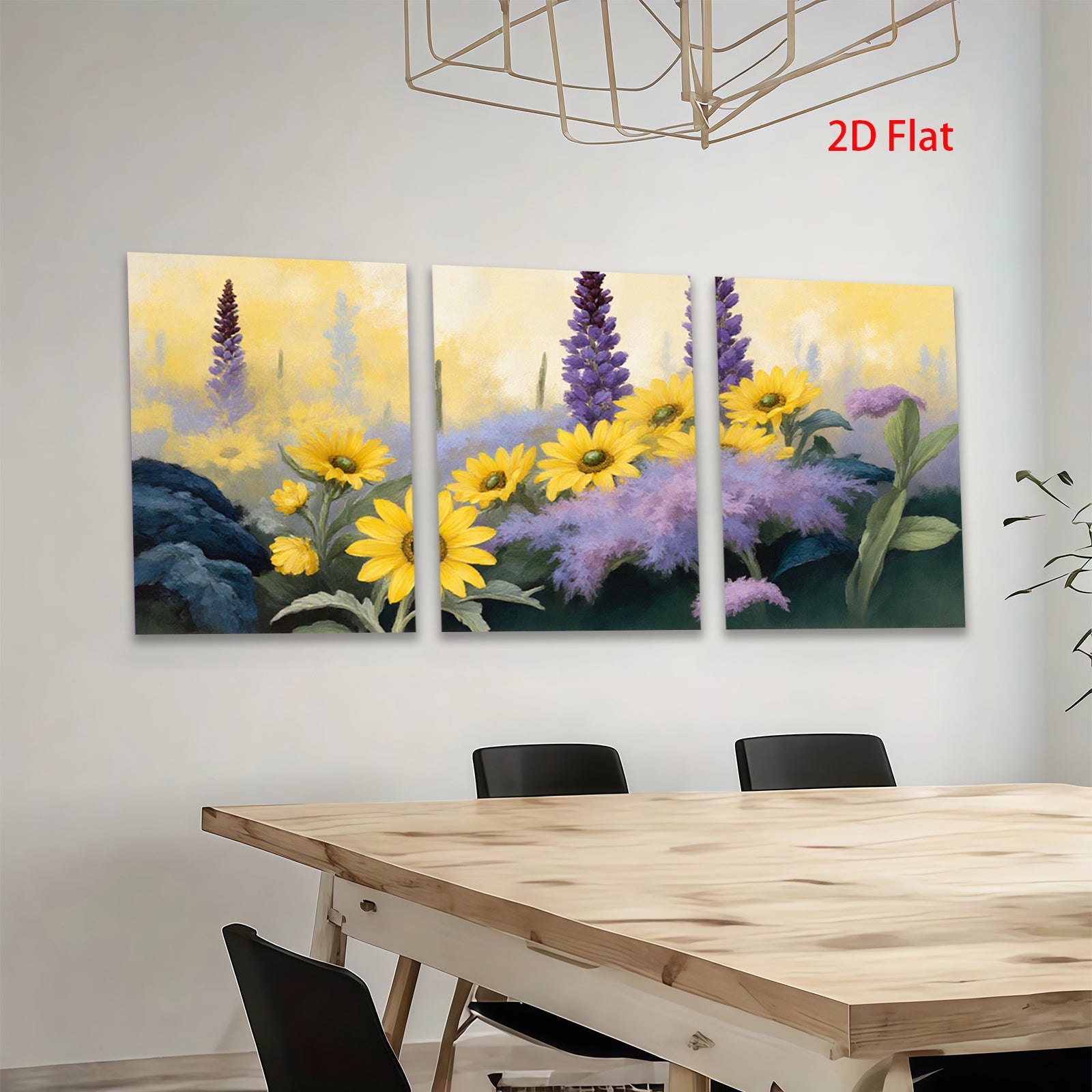 2D flat 1pc vibrant wildflower meadow blooming purple spikes sunny garden wall art bedroom living room farmhouse decor botanical prints