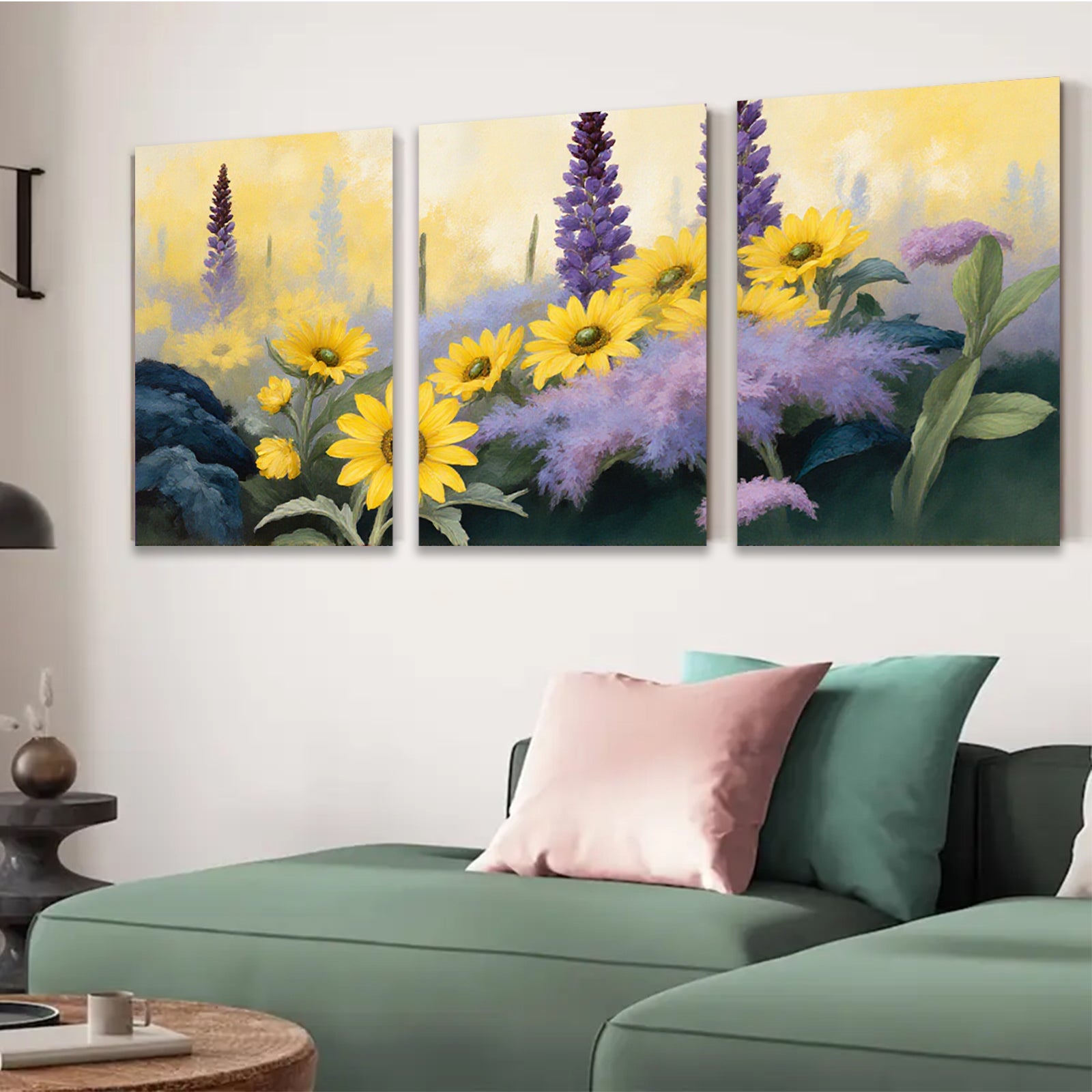 2D flat 1pc vibrant wildflower meadow blooming purple spikes sunny garden wall art bedroom living room farmhouse decor botanical prints