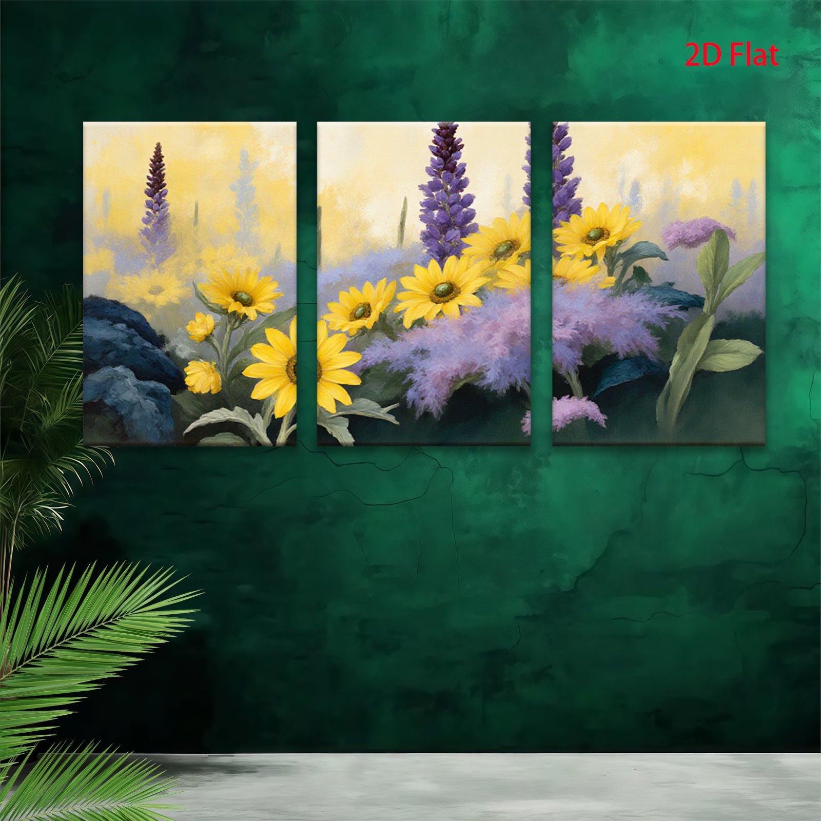 2D flat 1pc vibrant wildflower meadow blooming purple spikes sunny garden wall art bedroom living room farmhouse decor botanical prints
