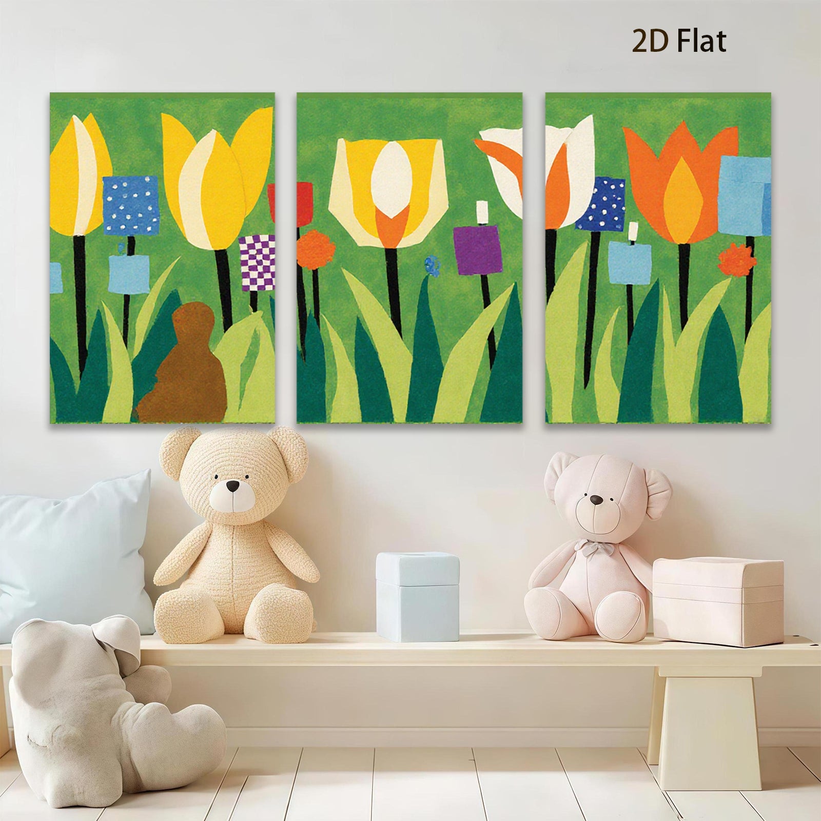 2D flat 1pc vibrant wildflower meadow botanical art print for living room bedroom home wall decor farmhouse style gallery wrapped canvas