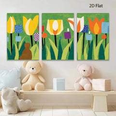 2D flat 1pc vibrant wildflower meadow botanical art print for living room bedroom home wall decor farmhouse style gallery wrapped canvas