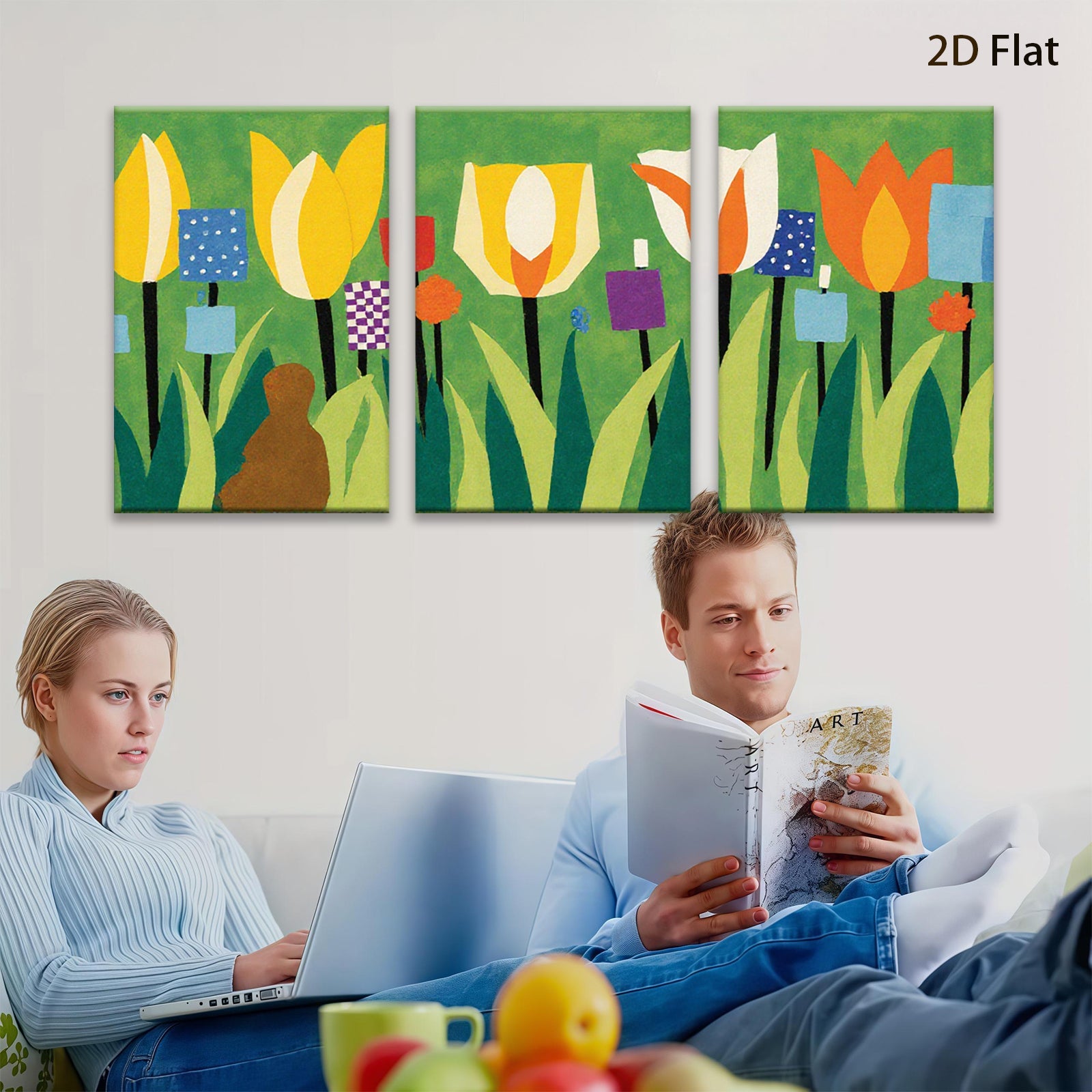 2D flat 1pc vibrant wildflower meadow botanical art print for living room bedroom home wall decor farmhouse style gallery wrapped canvas