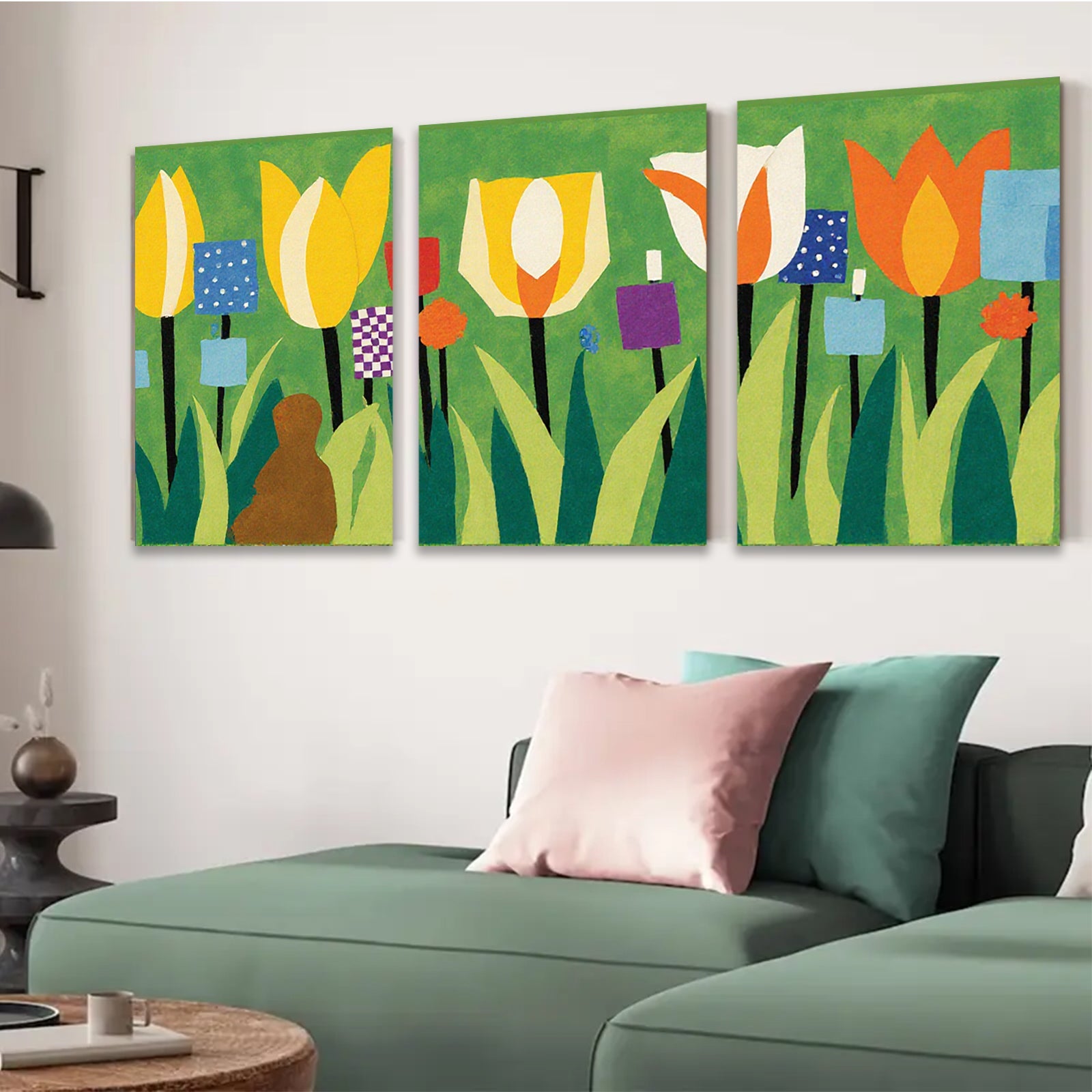 2D flat 1pc vibrant wildflower meadow botanical art print for living room bedroom home wall decor farmhouse style gallery wrapped canvas