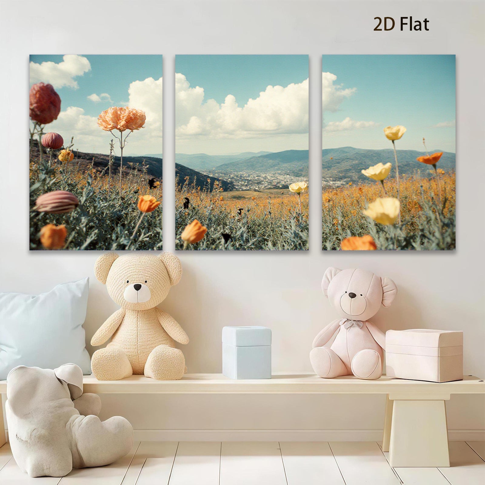 2D flat 1pc vibrant wildflower meadow landscape wall art for living room bedroom home decor farmhouse style gallery wrapped canvas prints modern minimalist botanical artwork