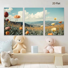 2D flat 1pc vibrant wildflower meadow landscape wall art for living room bedroom home decor farmhouse style gallery wrapped canvas prints modern minimalist botanical artwork