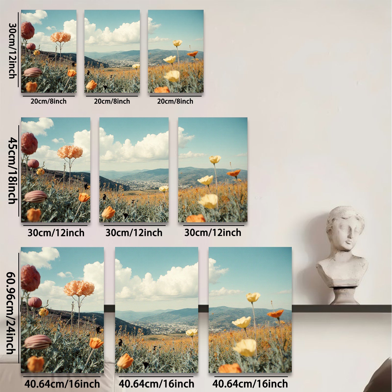 2D flat 1pc vibrant wildflower meadow landscape wall art for living room bedroom home decor farmhouse style gallery wrapped canvas prints modern minimalist botanical artwork