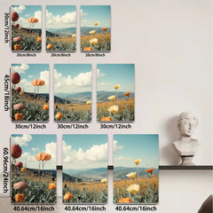 2D flat 1pc vibrant wildflower meadow landscape wall art for living room bedroom home decor farmhouse style gallery wrapped canvas prints modern minimalist botanical artwork