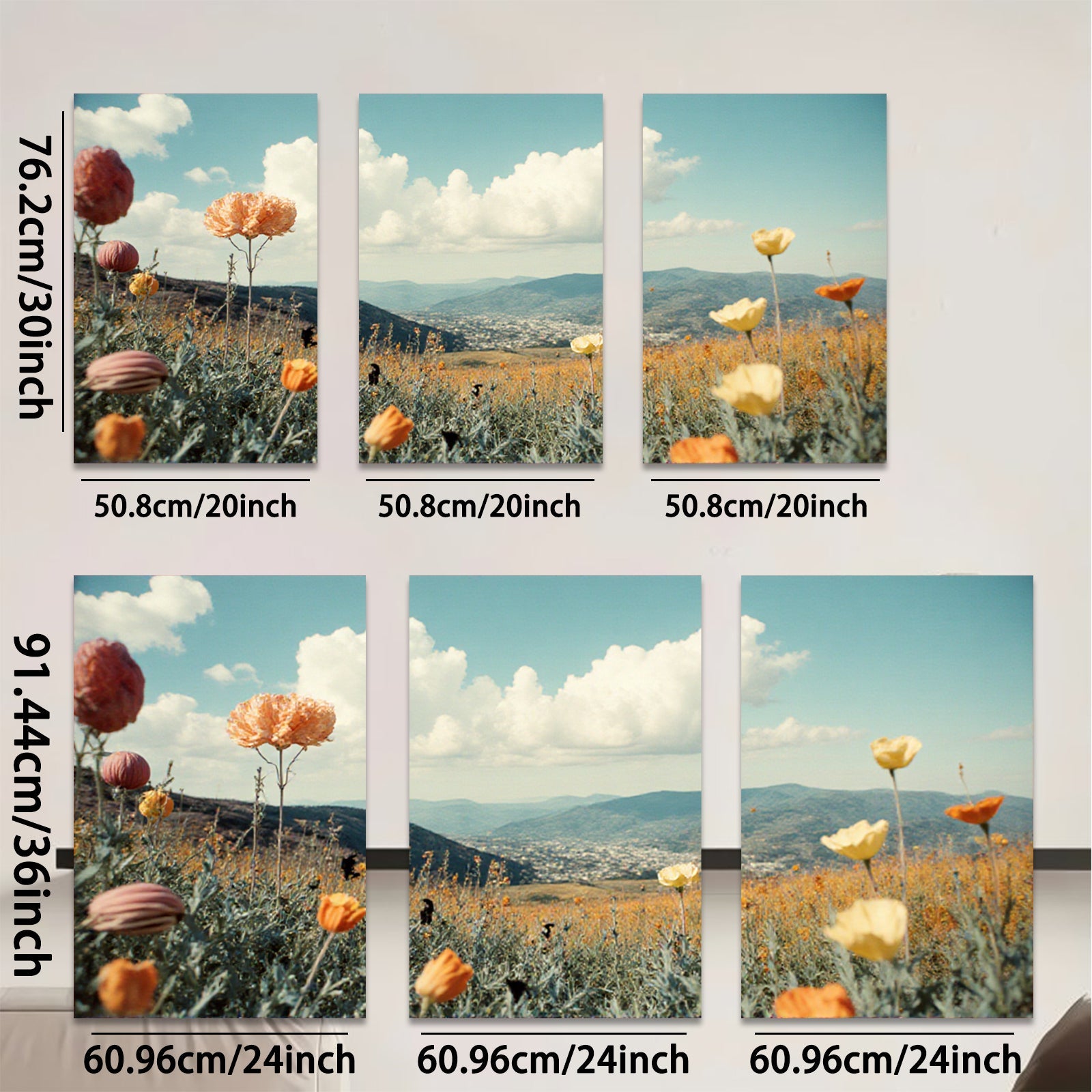 2D flat 1pc vibrant wildflower meadow landscape wall art for living room bedroom home decor farmhouse style gallery wrapped canvas prints modern minimalist botanical artwork