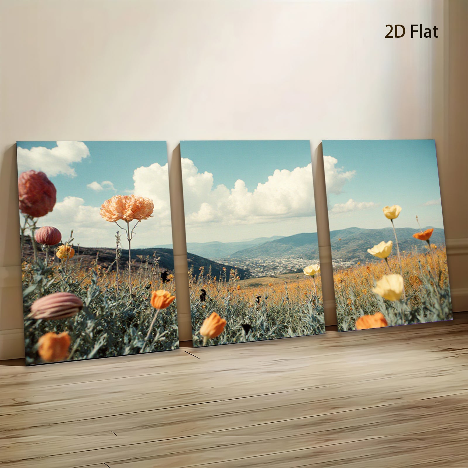 2D flat 1pc vibrant wildflower meadow landscape wall art for living room bedroom home decor farmhouse style gallery wrapped canvas prints modern minimalist botanical artwork