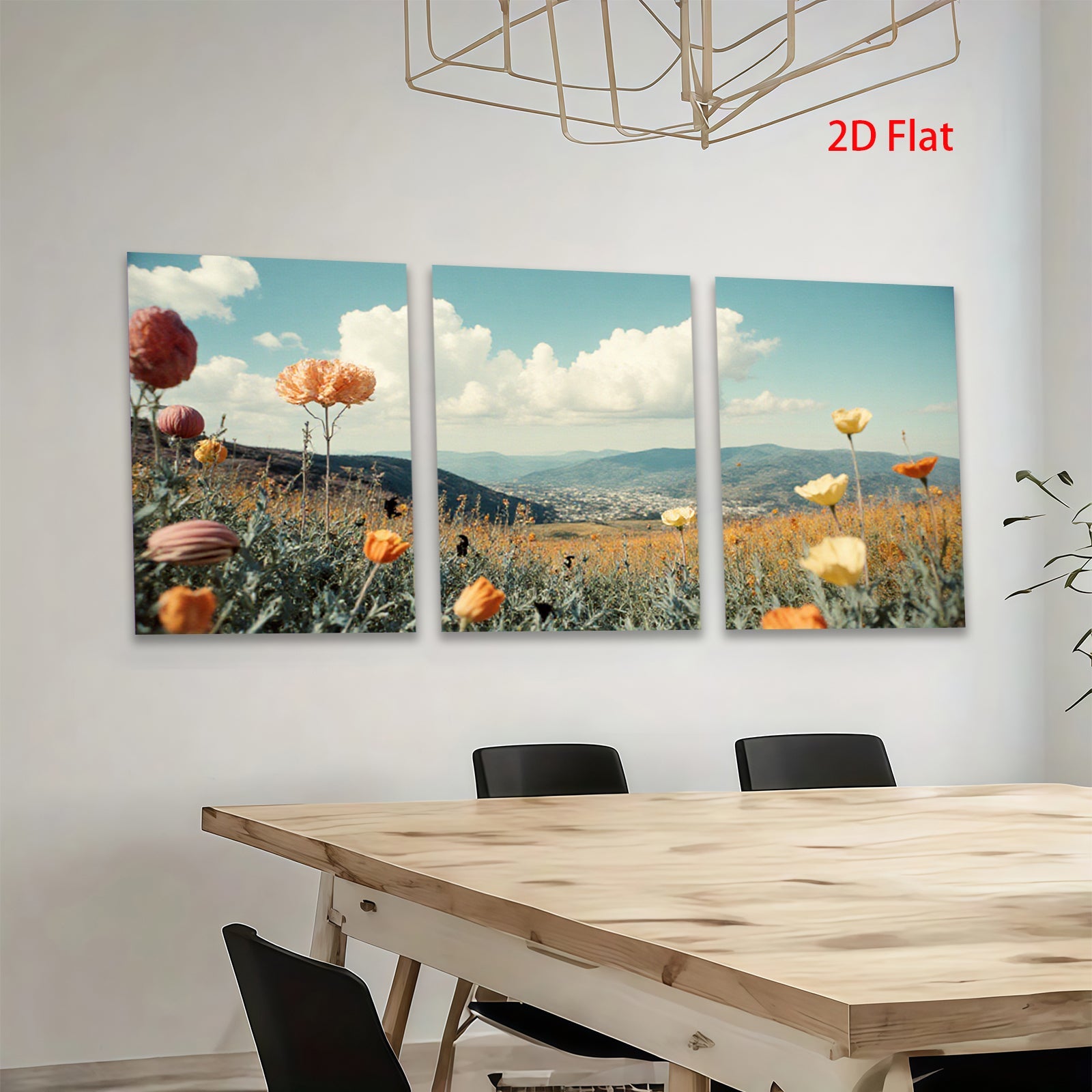 2D flat 1pc vibrant wildflower meadow landscape wall art for living room bedroom home decor farmhouse style gallery wrapped canvas prints modern minimalist botanical artwork
