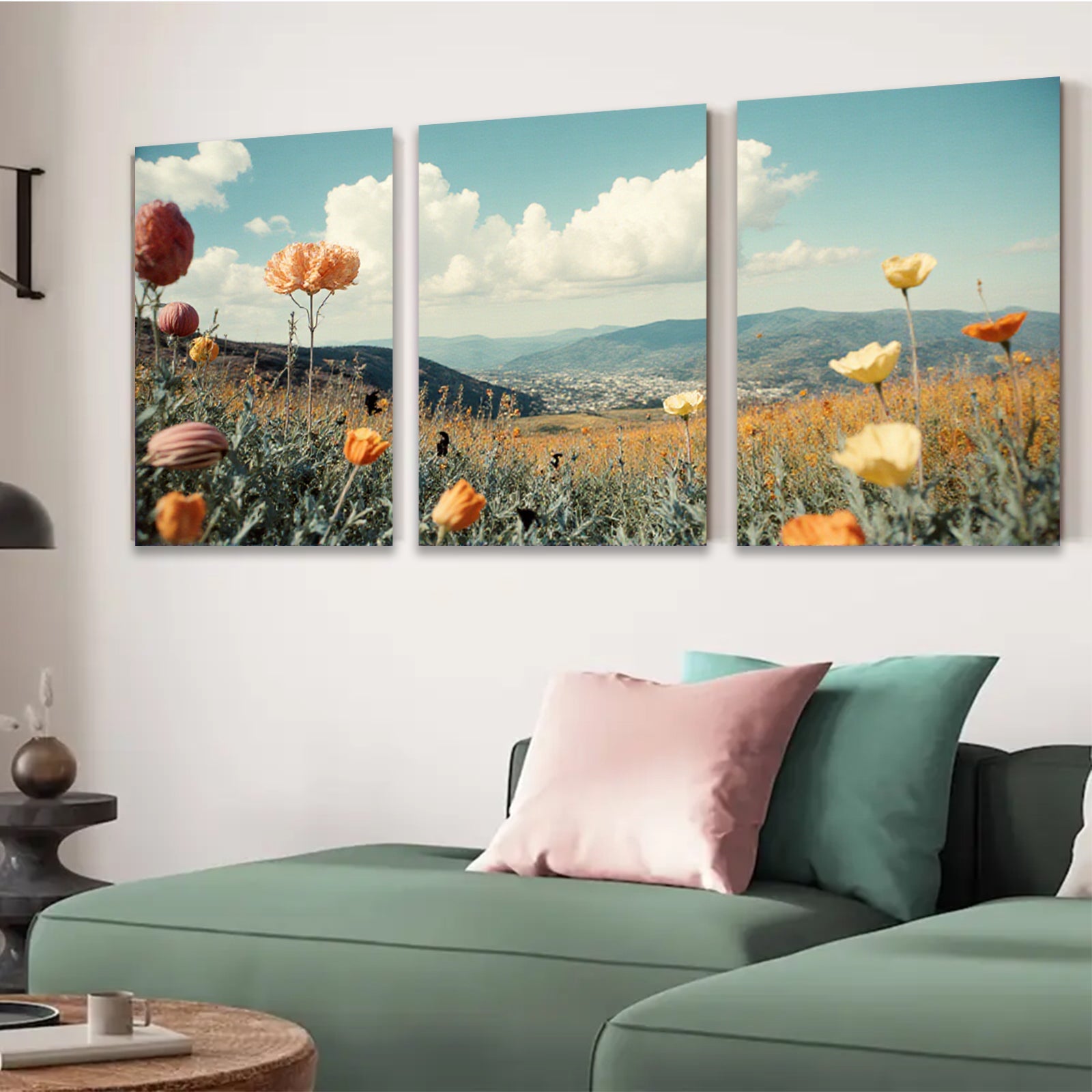 2D flat 1pc vibrant wildflower meadow landscape wall art for living room bedroom home decor farmhouse style gallery wrapped canvas prints modern minimalist botanical artwork
