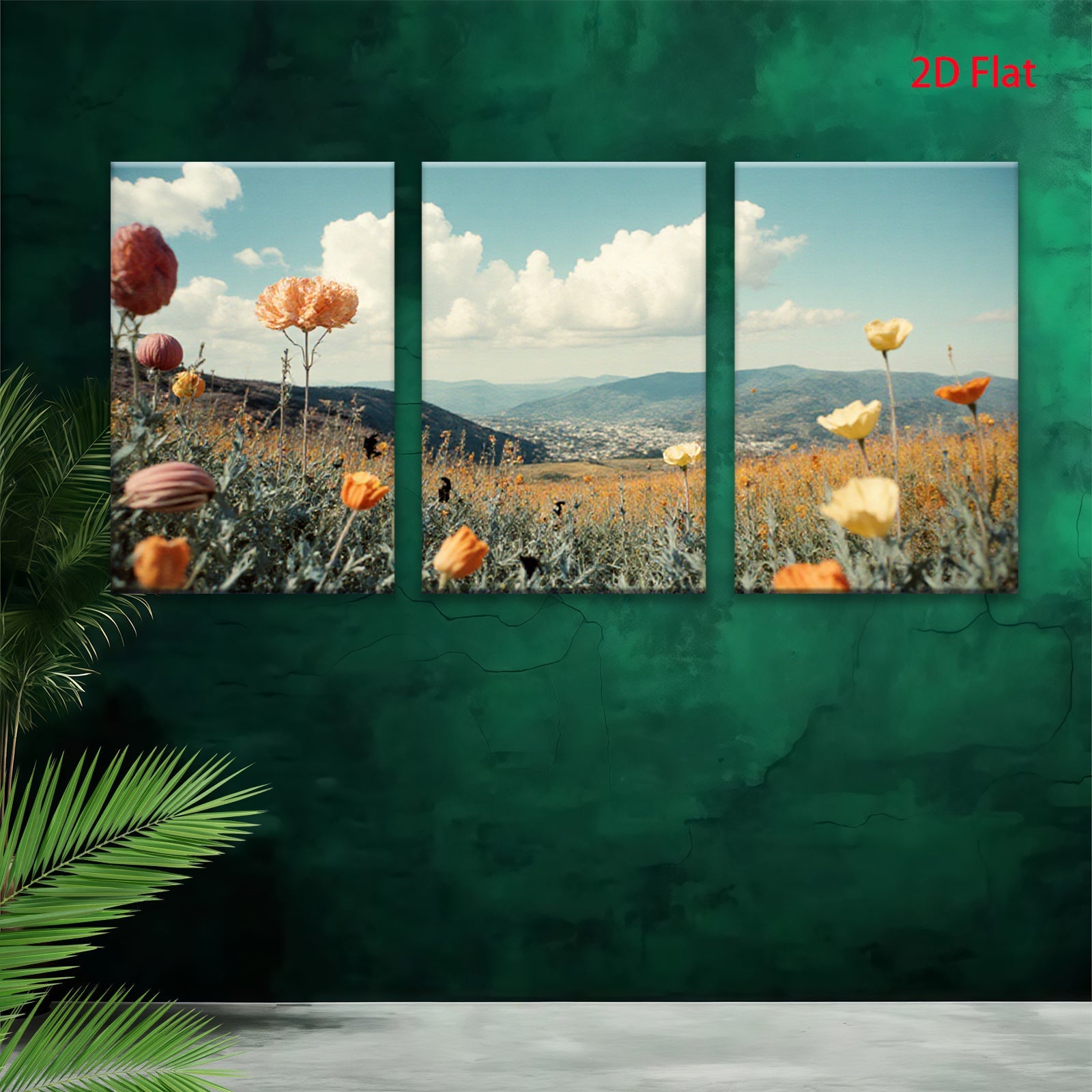 2D flat 1pc vibrant wildflower meadow landscape wall art for living room bedroom home decor farmhouse style gallery wrapped canvas prints modern minimalist botanical artwork