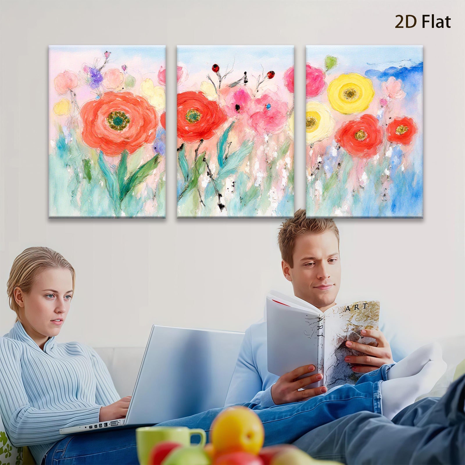 2D flat 1pc vibrant wildflower meadow painting blooming beauty for living room bedroom farmhouse wall decor modern floral art prints