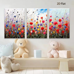 2D flat 1pc vibrant wildflower meadow painting colorful bloom botanical wall art farmhouse decor living room bedroom office modern gallery wrapped canvas print