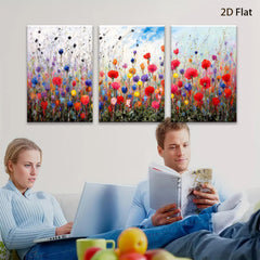 2D flat 1pc vibrant wildflower meadow painting colorful bloom botanical wall art farmhouse decor living room bedroom office modern gallery wrapped canvas print