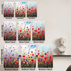 2D flat 1pc vibrant wildflower meadow painting colorful bloom botanical wall art farmhouse decor living room bedroom office modern gallery wrapped canvas print