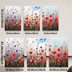 2D flat 1pc vibrant wildflower meadow painting colorful bloom botanical wall art farmhouse decor living room bedroom office modern gallery wrapped canvas print
