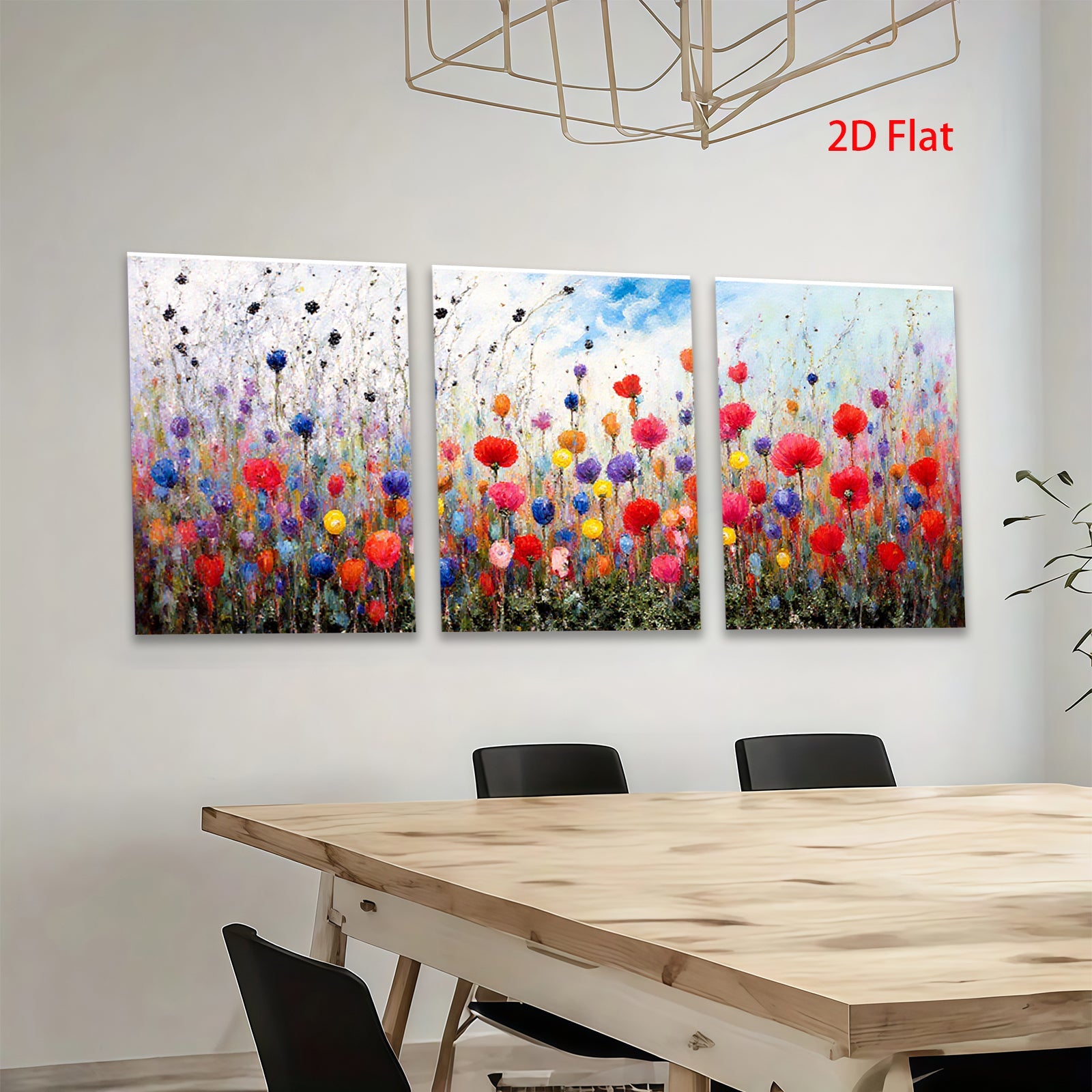 2D flat 1pc vibrant wildflower meadow painting colorful bloom botanical wall art farmhouse decor living room bedroom office modern gallery wrapped canvas print