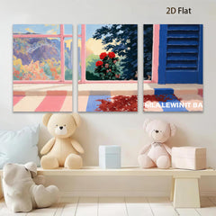 2D flat 1pc vibrant window garden blooms cozy farmhouse wall decor living room bedroom gallery wrapped canvas prints modern minimalist art