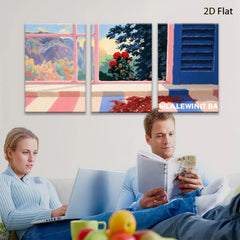 2D flat 1pc vibrant window garden blooms cozy farmhouse wall decor living room bedroom gallery wrapped canvas prints modern minimalist art