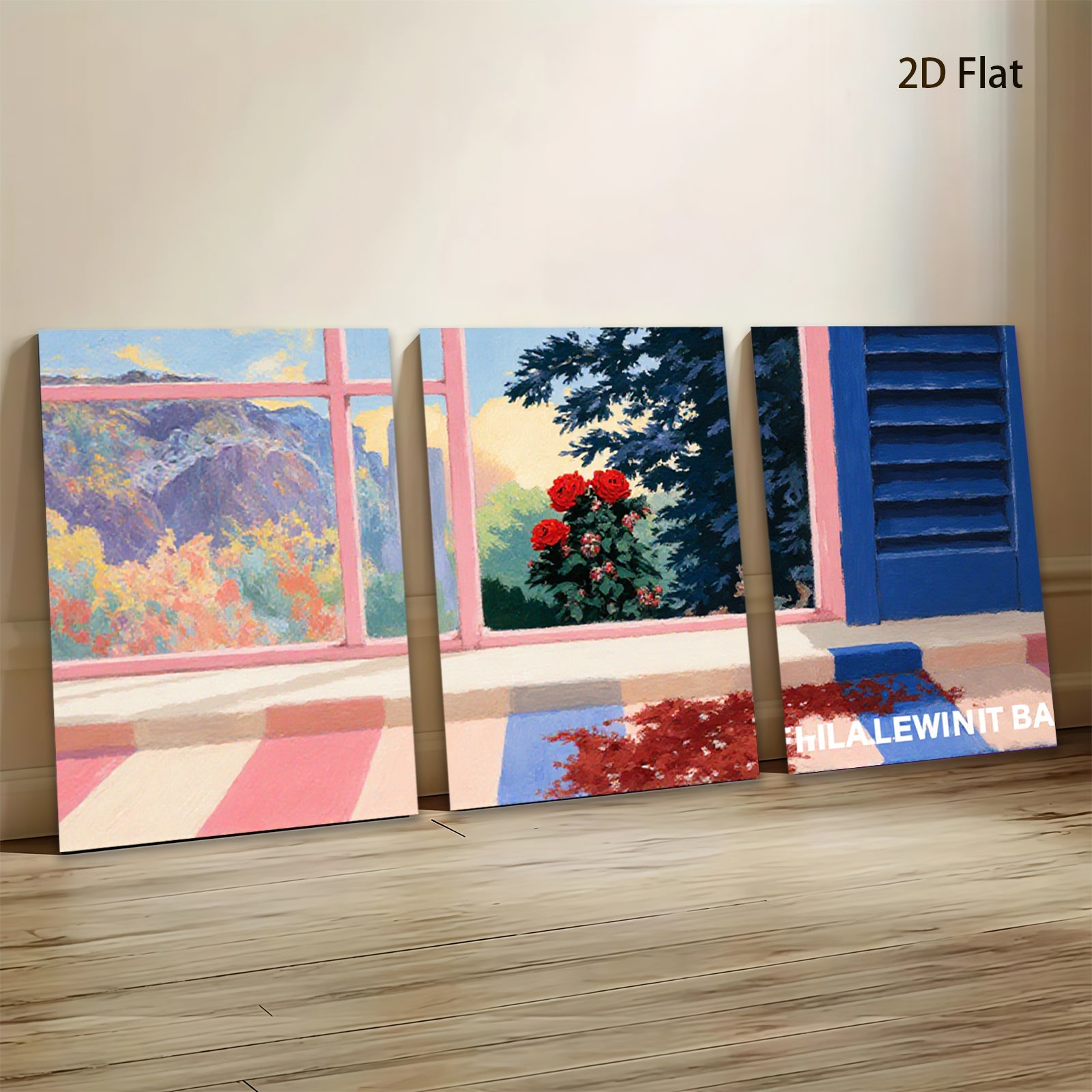 2D flat 1pc vibrant window garden blooms cozy farmhouse wall decor living room bedroom gallery wrapped canvas prints modern minimalist art