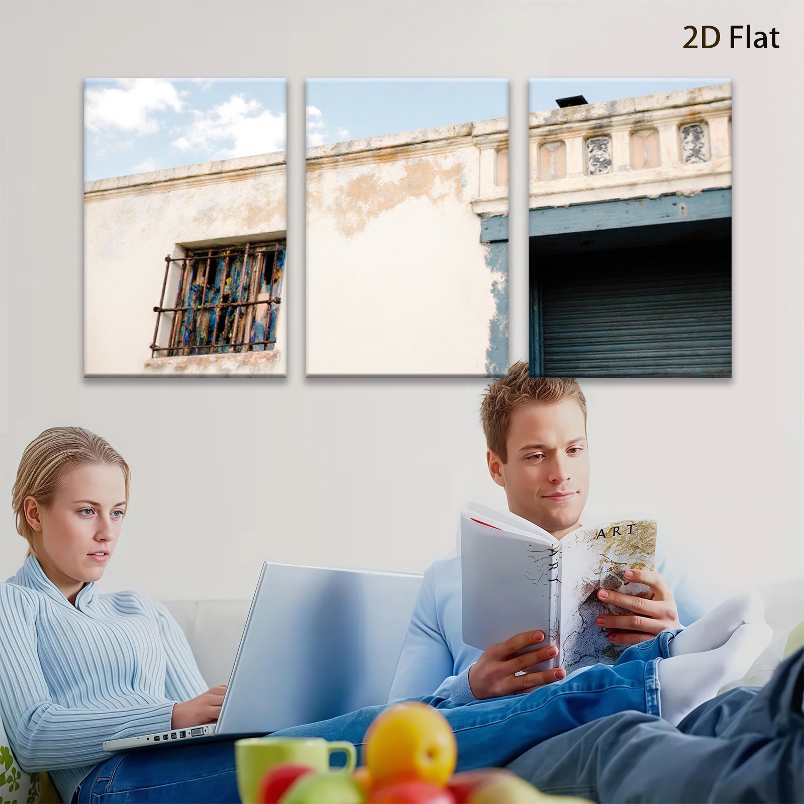 2D flat 1pc weathered building facade rustic charm coastal decor farmhouse wall art living room bedroom gallery wrapped canvas print modern minimalist art