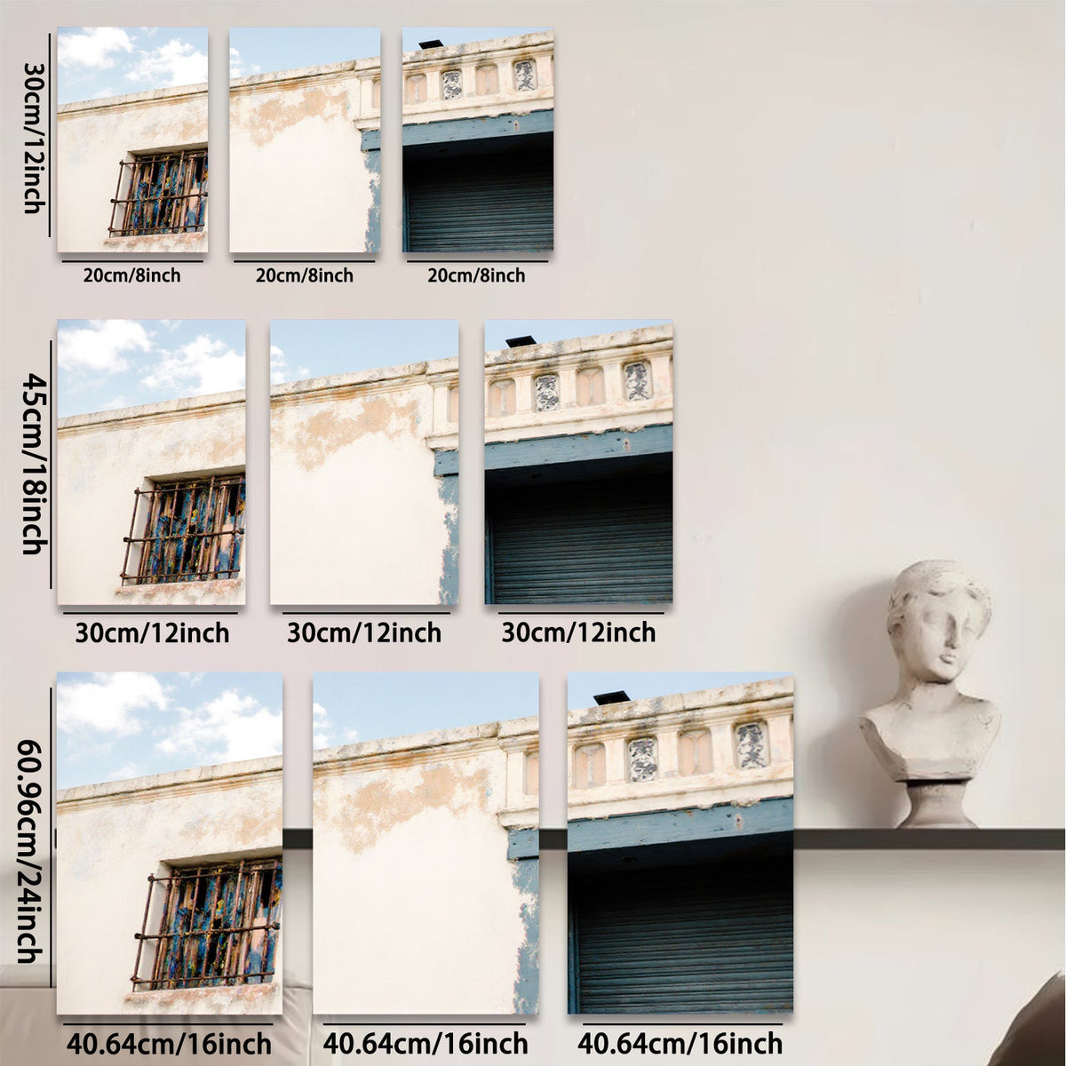 2D flat 1pc weathered building facade rustic charm coastal decor farmhouse wall art living room bedroom gallery wrapped canvas print modern minimalist art