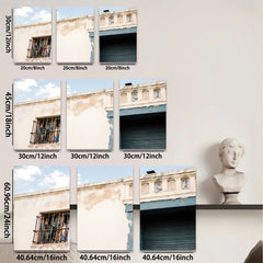 2D flat 1pc weathered building facade rustic charm coastal decor farmhouse wall art living room bedroom gallery wrapped canvas print modern minimalist art