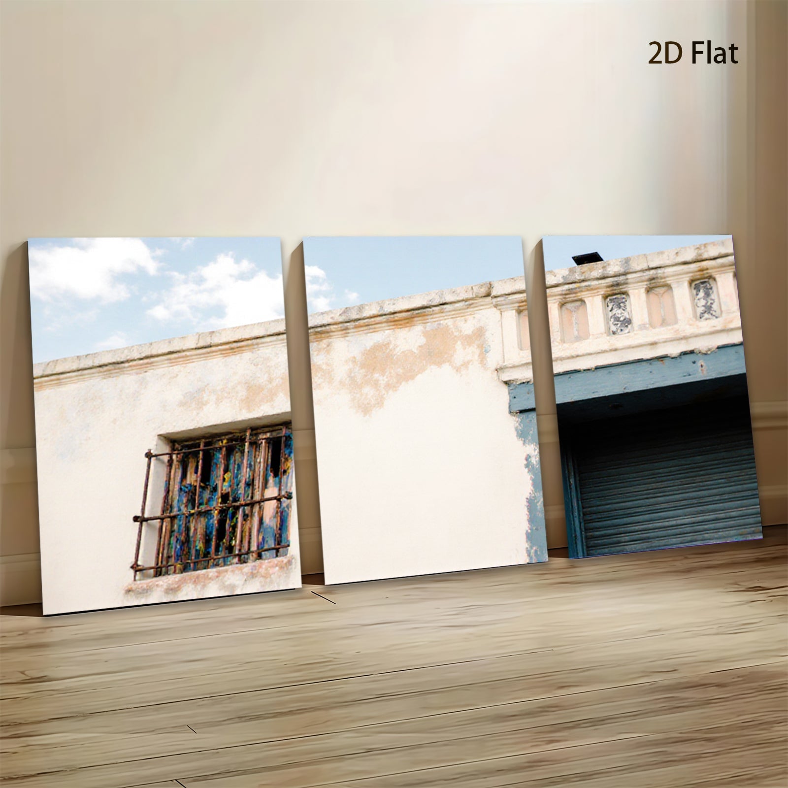 2D flat 1pc weathered building facade rustic charm coastal decor farmhouse wall art living room bedroom gallery wrapped canvas print modern minimalist art