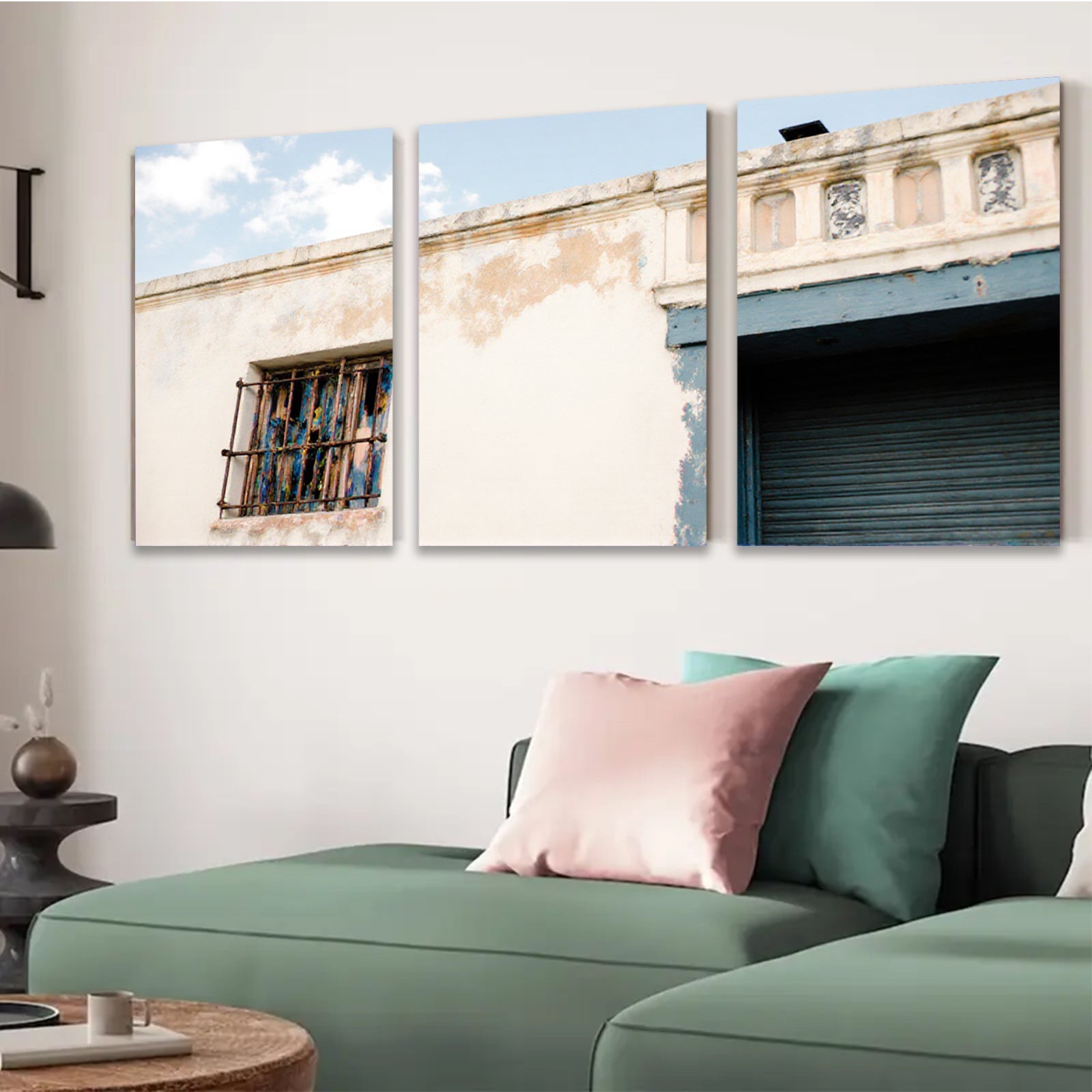 2D flat 1pc weathered building facade rustic charm coastal decor farmhouse wall art living room bedroom gallery wrapped canvas print modern minimalist art