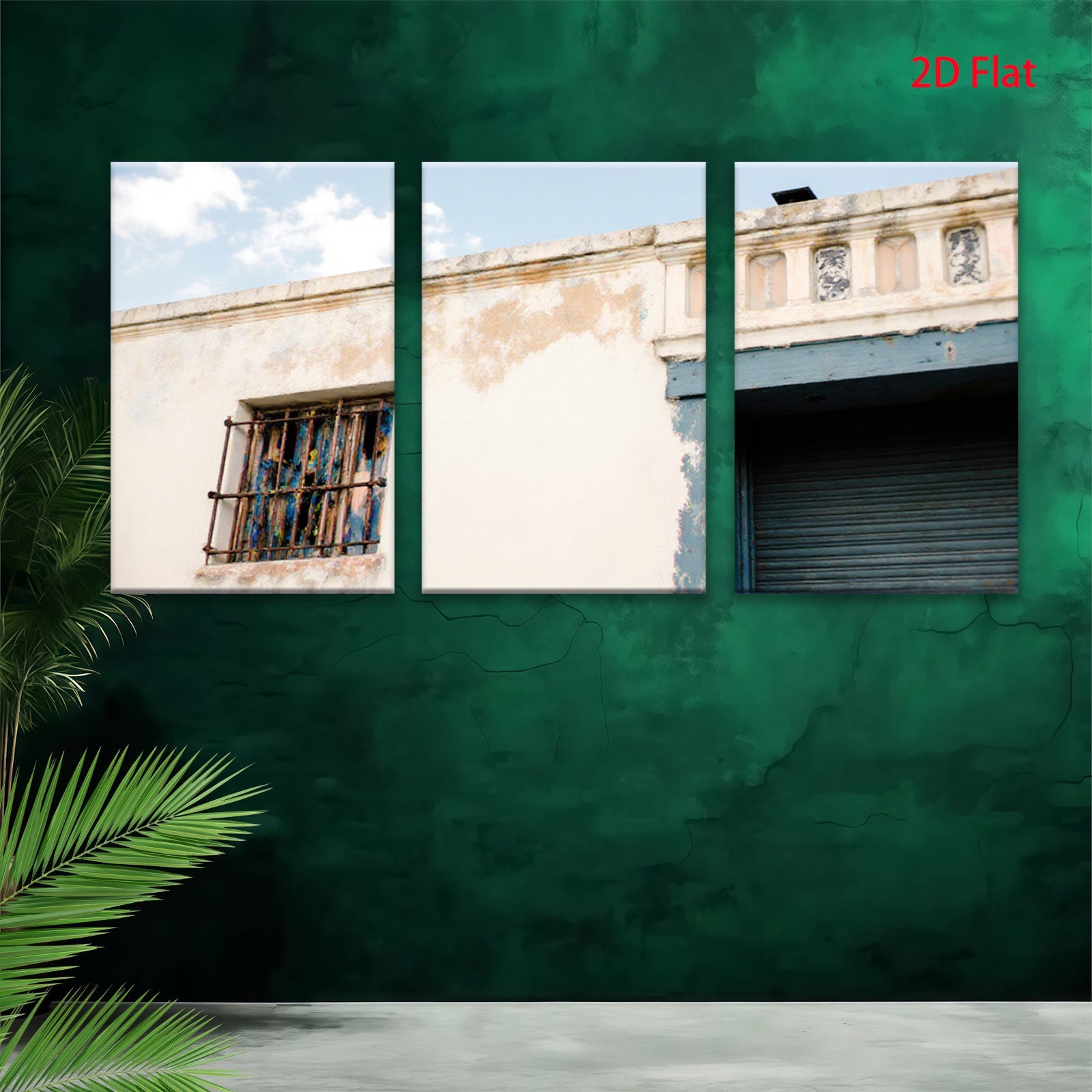 2D flat 1pc weathered building facade rustic charm coastal decor farmhouse wall art living room bedroom gallery wrapped canvas print modern minimalist art
