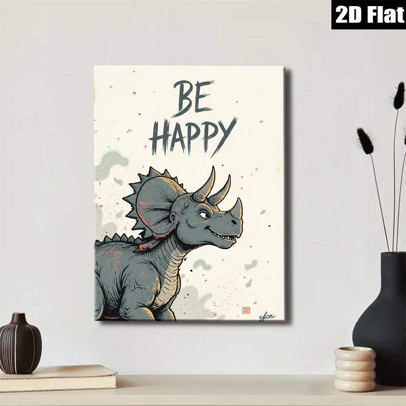 2D flat 1pc whimsical Triceratops art print for kids room nursery playroom gallery wrapped canvas wall decor modern farmhouse style inspirational gift ideas