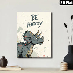 2D flat 1pc whimsical Triceratops art print for kids room nursery playroom gallery wrapped canvas wall decor modern farmhouse style inspirational gift ideas