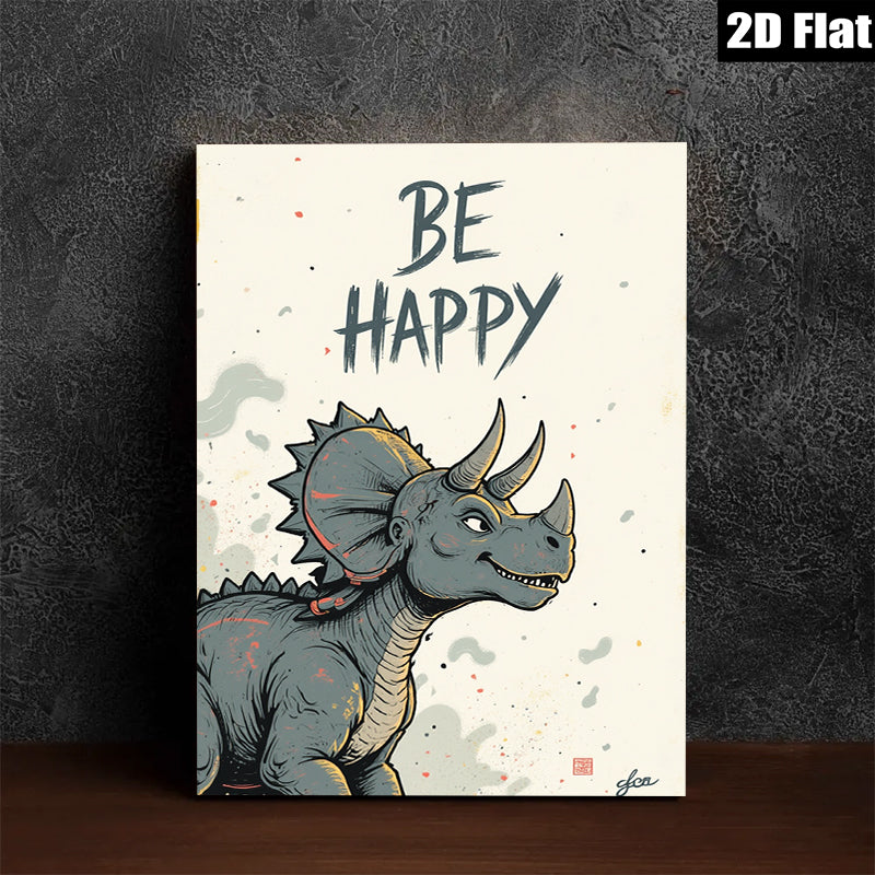 2D flat 1pc whimsical Triceratops art print for kids room nursery playroom gallery wrapped canvas wall decor modern farmhouse style inspirational gift ideas