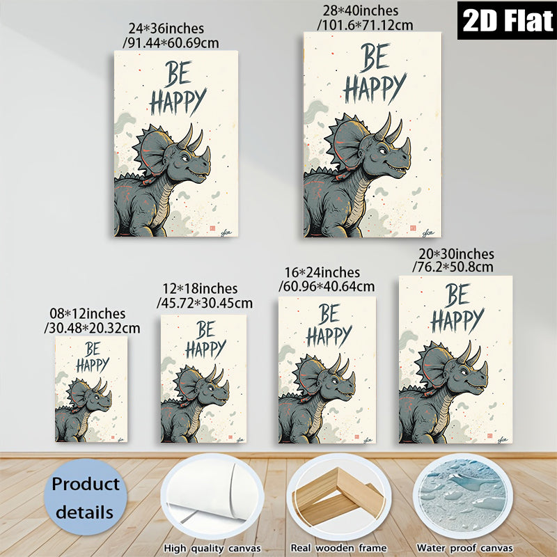 2D flat 1pc whimsical Triceratops art print for kids room nursery playroom gallery wrapped canvas wall decor modern farmhouse style inspirational gift ideas