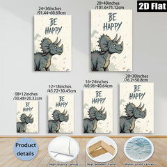 2D flat 1pc whimsical Triceratops art print for kids room nursery playroom gallery wrapped canvas wall decor modern farmhouse style inspirational gift ideas