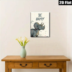 2D flat 1pc whimsical Triceratops art print for kids room nursery playroom gallery wrapped canvas wall decor modern farmhouse style inspirational gift ideas