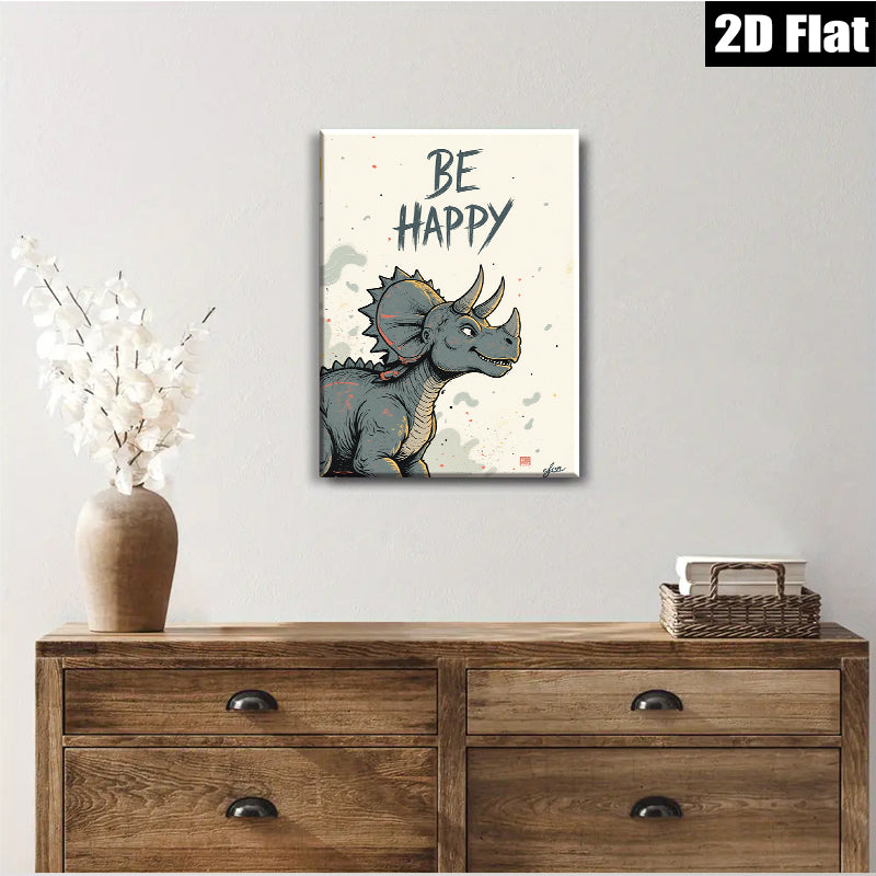 2D flat 1pc whimsical Triceratops art print for kids room nursery playroom gallery wrapped canvas wall decor modern farmhouse style inspirational gift ideas