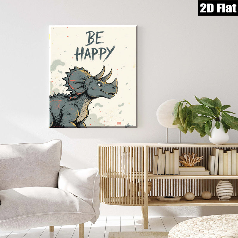 2D flat 1pc whimsical Triceratops art print for kids room nursery playroom gallery wrapped canvas wall decor modern farmhouse style inspirational gift ideas