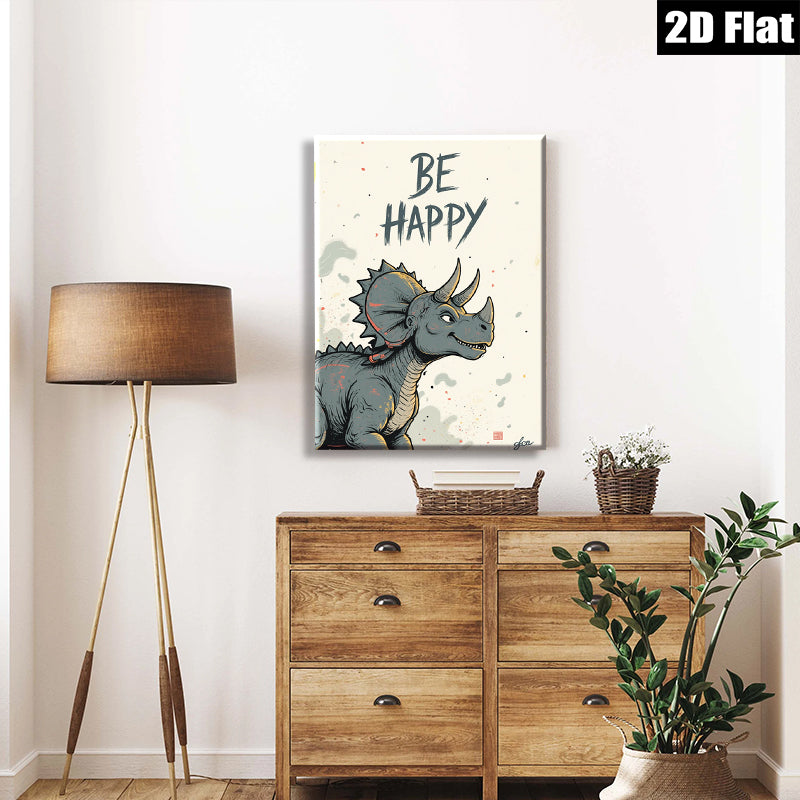 2D flat 1pc whimsical Triceratops art print for kids room nursery playroom gallery wrapped canvas wall decor modern farmhouse style inspirational gift ideas
