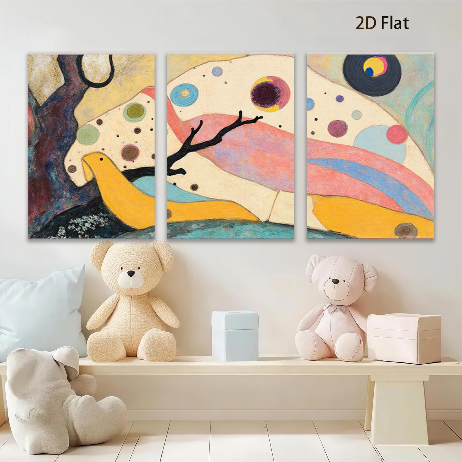 2D flat 1pc whimsical abstract birds floral canvas wall art for living room bedroom home decor modern farmhouse style gallery wrapped