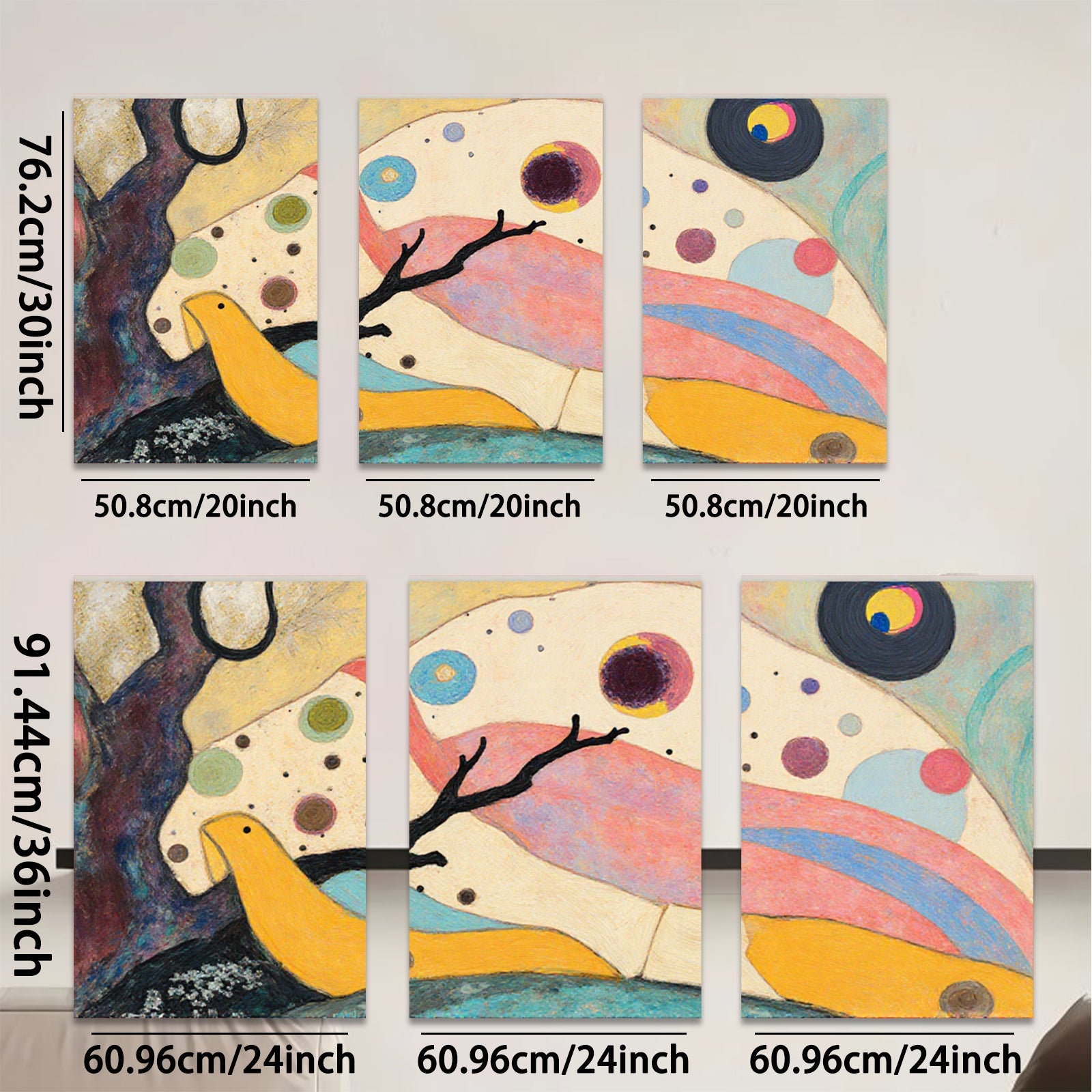 2D flat 1pc whimsical abstract birds floral canvas wall art for living room bedroom home decor modern farmhouse style gallery wrapped