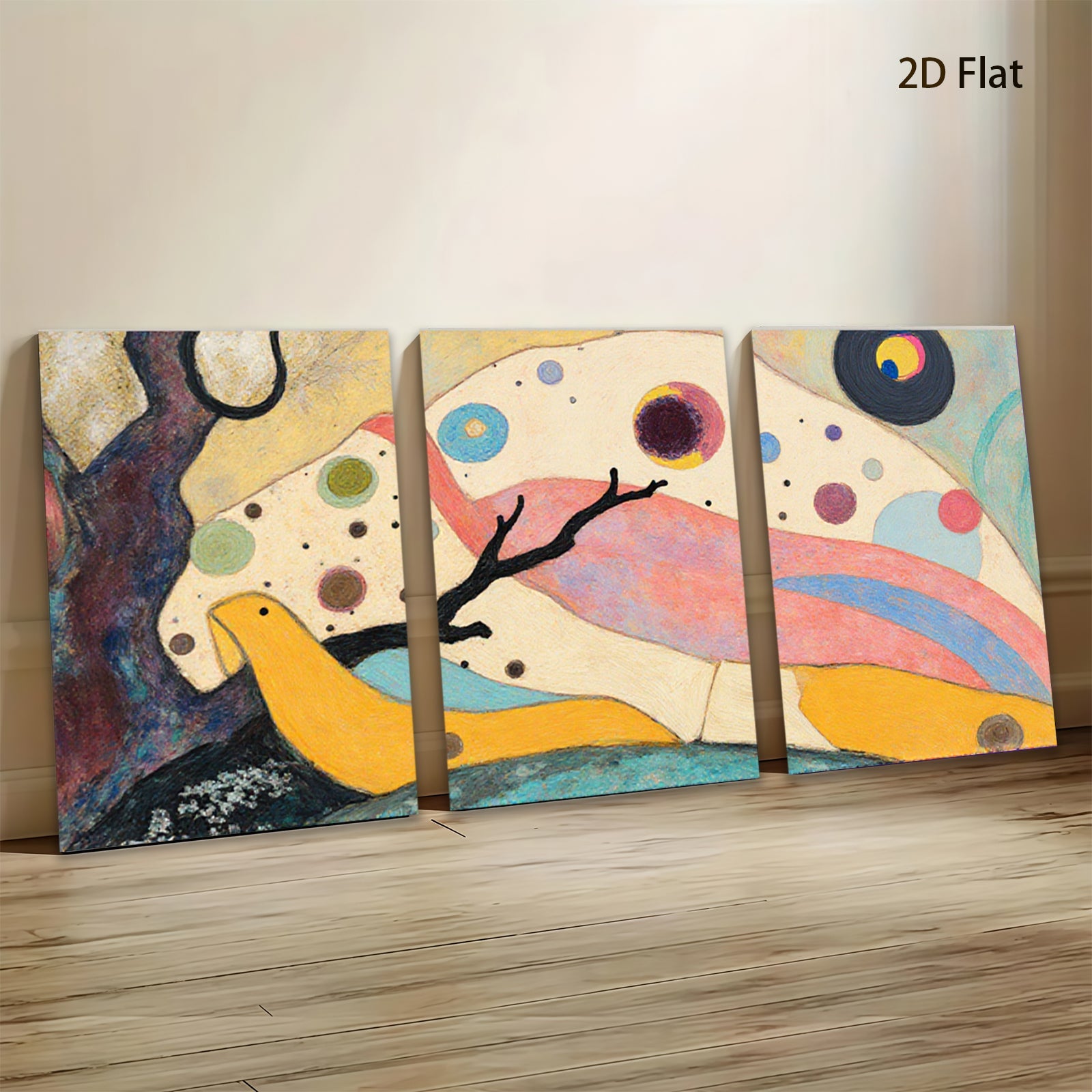 2D flat 1pc whimsical abstract birds floral canvas wall art for living room bedroom home decor modern farmhouse style gallery wrapped