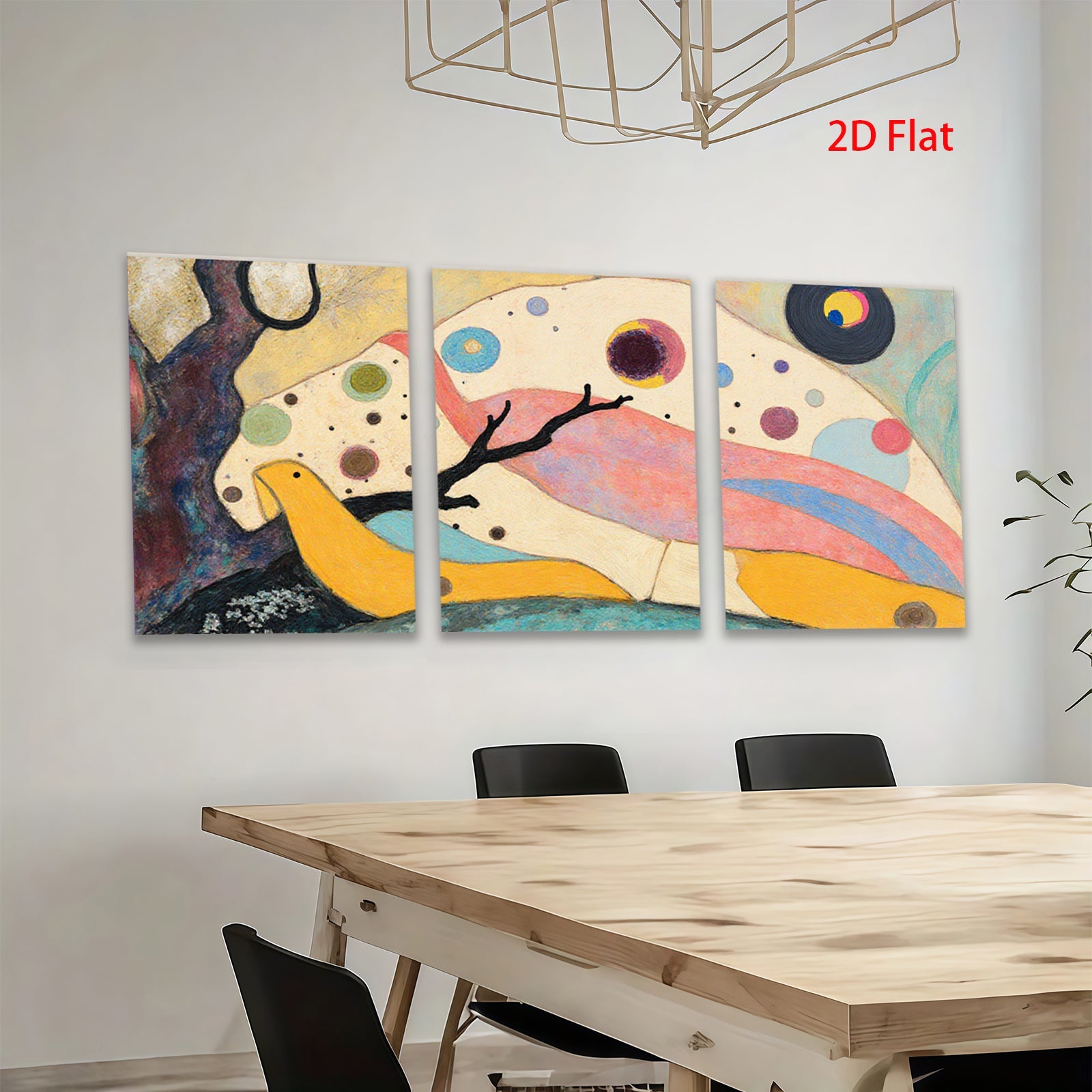 2D flat 1pc whimsical abstract birds floral canvas wall art for living room bedroom home decor modern farmhouse style gallery wrapped